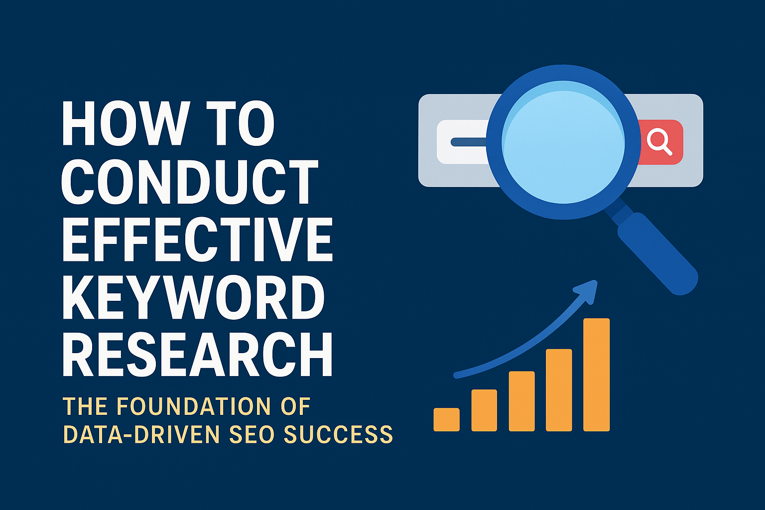Digital graphic showing keyword analytics charts and SEO research visuals representing how to conduct effective keyword research.